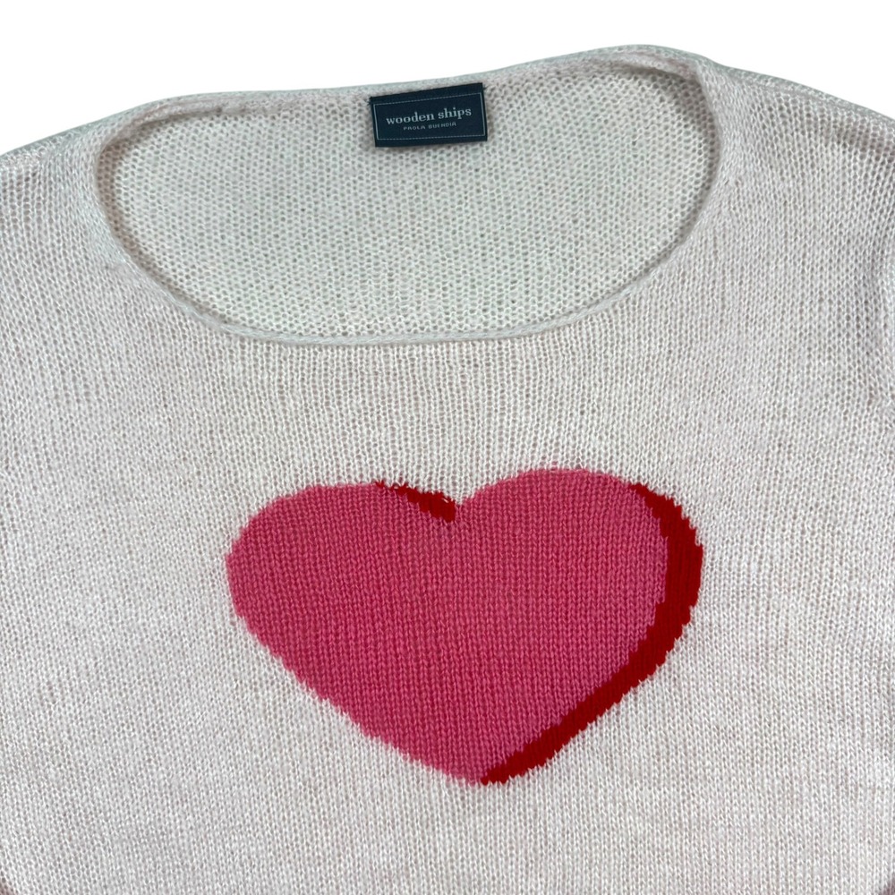 Wooden Ships Sweater Womens Pink Heart Mohair Wool Blend‎ Knit Pullover